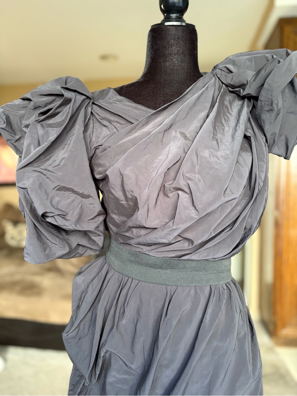 Lanvin for H& M Women's Black Puff-Sleeve Ruched Cocktail Dress - Picture 2 of 10